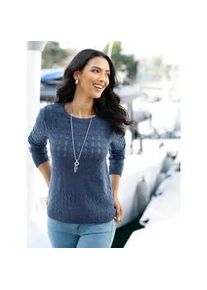 Strickpullover Classic Basics "Rundhals-Pullover", Damen, Gr. 38, jeansblau, 100% Polyacryl, unifarben, Pullover Strickpullover