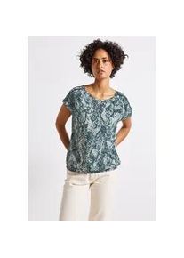 Blusentop Street One, Damen, Gr. 36, blau (arona blau), Stoff, 100% Viskose, gemustert, normal normal, Rundhals, Umschlagbund, Blusen Blusentop, aus softer Viskose