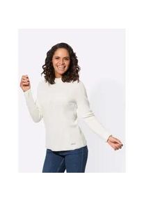 Stehkragenpullover Casual Looks "Stehkragen-Pullover", Damen, Gr. 50, beige (ecru), 50% Wolle, 30% Baumwolle, 20% Polyamid, unifarben, Pullover Stehkragenpullover