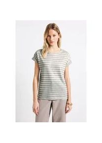 T-Shirt Street One, Damen, Gr. 34, beige (schwarz moonstone sand), Stoff, 80% Polyester, 20% Viskose, gestreift, gerade normal, Rundhals, B&uuml;ndchen, Shirts T-Shirt, mit Rundhalsausschnitt