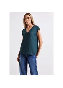 Shirtbluse Street One, Damen, Gr. 38, blau (tide blau), Stoff, 100% Viskose, unifarben, normal normal, V-Ausschnitt, abgesteppt, Blusen, aus softer Viskose