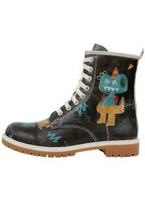 Schn&uuml;rboots DOGO "Longe Boots Schn&uuml;rstiefel Dynamic Spirit Damen Stiefeletten", Damen, Gr. 39, Normalschaft, schwarz, blau, Lederimitat, Schuhe Schn&uuml;rboots, Handgefertigt
