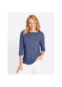 3/4-Arm-Shirt Classic Basics "Shirt", Damen, Gr. 52, jeansblau, ecru, geringelt, 100% Baumwolle, gemustert, gestreift, U-Boot-Ausschnitt, Shirts 3/4-Arm-Shirt