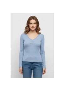 Langarmshirt Only "ONLBETTY LIFE L/S SCALLOP V-NECK CC JRS", Damen, Gr. L, soft chambray, Jersey, Obermaterial: 95% Baumwolle, 5% Elasthan, unifarben, h&uuml;ftlang, V-Ausschnitt, Shirts Langarmshirt, mit Raffung am Ausschnitt