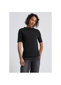 Rollkragenshirt Street One, Damen, Gr. 36, schwarz, Web, 57% Baumwolle, 38% Polyester, 5% Elasthan, unifarben, normal normal, hoch geschlossener Ausschnitt, abgesteppt, Shirts, mit Turtleneck