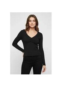 Langarmshirt Only "ONLBETTY LIFE L/S SCALLOP V-NECK CC JRS", Damen, Gr. S, schwarz, Jersey, Obermaterial: 95% Baumwolle, 5% Elasthan, unifarben, h&uuml;ftlang, V-Ausschnitt, Shirts Langarmshirt, mit Raffung am Ausschnitt