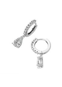 Paar Creolen Firetti "Schmuck Geschenk Silber 925 Ohrschmuck Ohrringe Tropfen", silberfarben, kristallwei&szlig;, kristallwei&szlig;, Ohrringe, Damen, 12,5mm, Silber 925 (Sterlingsilber), mit Zirkonia (synth.)