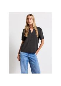 Kurzarmbluse Street One, Damen, Gr. 34, blau (deepwater blau), Stoff, 100% Viskose, bedruckt, normal normal, Rundhals, Umschlagbund, Blusen, aus softer Viskose