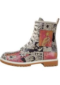 Schn&uuml;rboots DOGO "Longe Boots Schn&uuml;rstiefel Dynamic Spirit Damen Stiefeletten", Damen, Gr. 38, Normalschaft, rot, grau, Lederimitat, Schuhe Schn&uuml;rboots, Handgefertigt