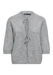 Strickjacke Only "ONLSIMONI 2/4 BOW CARDIGAN KNT NOOS", Damen, Gr. S, medium grau melange, Strick, Obermaterial: 74% Polyacryl, 24% Polyester, 2% Elasthan, meliert, unifarben, relaxed fit normal, Rundhals, Strickjacken Strickjacke