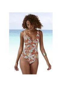 Badeanzug Sunseeker, Damen, Gr. 38, Cup C/D, rot (rostrot bedruckt), Microfaser, Microfaser, Polyamid, floral, Badeanz&uuml;ge Badeanzug, mit Zierschn&uuml;rung
