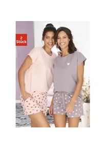 Pyjama Vivance DREAMS, Damen, Gr. 40/42, taupe, rosa, Single Jersey, Obermaterial: 100% Baumwolle, gemustert, Basic, Basic kurz, Rundhals, Homewear-Sets Pyjama, mit s&uuml;&szlig;em Herzmuster