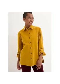 Langarmbluse bonprix "Cord-Hemd mit Seitenschlitz", Damen, Gr. 48, gelb (ockergold), Obermaterial: 98% Baumwolle, 2% Elasthan, loose fit, Blusen, lockere Passform, f&uuml;r den Alltag, aus Cord, mit Hemdblusenkragen