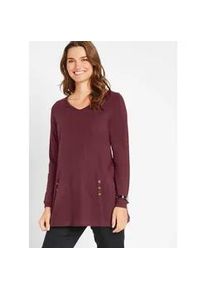 Longshirt bonprix, Damen, Gr. 52/54 (XXL), rot (ahornrot), Obermaterial: 100% Baumwolle, A-Linie, Shirts Longshirt, A-Linie, mit dekorativen Kn&ouml;pfen, aus Baumwolle, Casual Stil