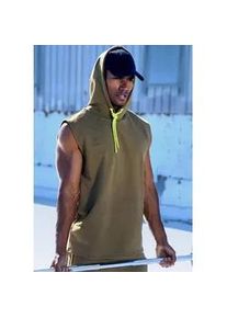 Kapuzensweatshirt, Herren, Gr. XXL (60/62), khaki, Sweatware, Obermaterial: 50% Polyester, 45% Baumwolle, 5% Elasthan, LE JOGGER PERFORMANCE, kontrastfarbene Details, unifarben mit Farbeinsatz, bequem h&uuml;ftlang, normaler Saum, Sweatshirts, ohne &Auml;rmel und mit kontrastfarbenen Details