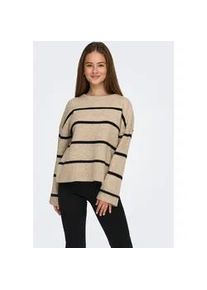 Strickpullover Only "ONLOXFORD LIFE LS STRIPE O-NECK KNT", Damen, Gr. XL, humus stripes:melange, schwarz, Strick, Obermaterial: 86% Polyester, 7% Polyacryl, 4% Wolle, 3% Elasthan, gestreift, relaxed fit normal, Rundhals, Pullover Strickpullover