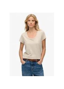 T-Shirt Superdry "STUDIOS SCOOP NECK TEE", Damen, Gr. XL, feather grau, Single Jersey, Obermaterial: 60% Baumwolle, 40% Lyocell, unifarben, regular fit normal, Rundhals, Shirts T-Shirt