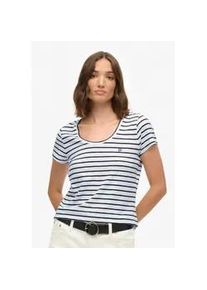 T-Shirt Superdry "STUDIOS SCOOP NECK TEE", Damen, Gr. M, optic, navy stripe, Single Jersey, Obermaterial: 60% Baumwolle, 40% Lyocell, gestreift, regular fit normal, Rundhals, Shirts T-Shirt
