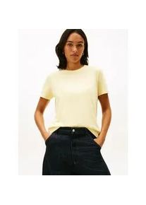 Kurzarmshirt Tommy Hilfiger "REG CORP LOGO C-NK mit Logoschriftzug und Stickerei", Damen, Gr. M (38), zesty gelb, Jersey, Obermaterial: 100% Baumwolle, bedruckt, normal h&uuml;ftlang, Rundhals, eingesetzt abgesteppte Kante, Shirts, Baumwolle