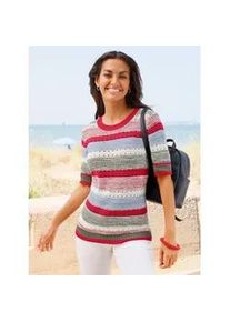 Kurzarmpullover Casual Looks "Kurzarm-Pullover", Damen, Gr. 54, erdbeere, ecru, geringelt, 50% Baumwolle, 50% Polyacryl, gemustert, gestreift, mehrfarbig, Pullover