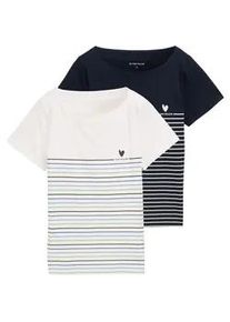Print-Shirt Tom Tailor, Damen, Gr. 3XL, wei&szlig; (sky captain), Jersey, Obermaterial: 100% Baumwolle, gestreift, unifarben, regular fit h&uuml;ftbedeckend, U-Boot-Ausschnitt, Shirts, mit Streifen- und Logoprint, Topseller