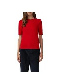 Kurzarmpullover s.Oliver, Damen, Gr. 42, salsa rot, Web, Obermaterial: 72% Viskose, 28% Polyester, unifarben, regular fit normal, Rundhals, Pullover, mit Logo Stickerei