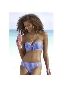 B&uuml;gel-Bandeau-Bikini Vivance, Damen, Gr. 42, Cup D, blau (blau, creme), Recycling-Polyamid, l&auml;ngsgestreift, Bikini-Sets, mit Zierschleife am Top