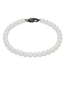 Perlenarmband True Rebels "TR300" Gr. 17, schwarz, Armb&auml;nder, Herren, 17, Edelstahl, Perlenarmband, mit Perle (synth.)