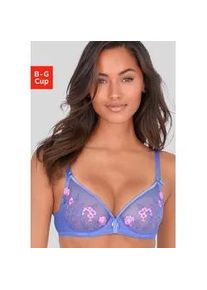 B&uuml;gel-BH Lascana "Maria", Damen, Gr. 70, Cup G, blau, pink, Spitze, Obermaterial: 74% Polyamid, 23% Polyester, 3% Elasthan, BHs B&uuml;gel-BH, mit Blumen aus edler Stickereispitze, transparente Unterw&auml;sche