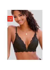 Schalen-BH Lascana, Damen, Gr. 70, Cup C, blau (schwarz), Spitze, Obermaterial: 60% Polyamid, 35% Polyester, 5% Elasthan, BHs Schalen-BH, mit B&uuml;gel & dekorativem V-B&uuml;gel, sexy Dessous