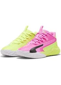 Basketballschuh Puma "Dagger 2 Mid Basketballschuhe Jugendliche", Kinder, Gr. 37, lime squeeze bright aqua schwarz gelb blau, Obermaterial: Synthetik, Textil; Futter: Textil; Innensohle: Textil; Laufsohle: Gummi, Synthetik, Schuhe