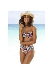 B&uuml;gel-Bandeau-Bikini-Top s.Oliver "Marika", Damen, Gr. 40, Cup E, schwarz (schwarz, bedruckt), Microfaser, Microfaser, Polyamid, bedruckt, floral, Bikini-Oberteile, mit Wickeloptik