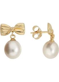 Paar Ohrstecker Firetti "Schmuck Geschenk Gold 375 Ohrschmuck Ohrringe Schleife", gelbgoldfarben, wei&szlig;, Ohrringe, Damen, 7mm, Gelbgold 375 Perlen, Gelbgold 375, Perlen, mit S&uuml;&szlig;wasserzuchtperle