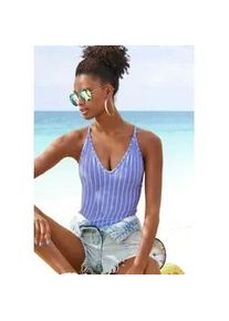 Badeanzug Vivance, Damen, Gr. 38, Cup C/D, blau (blau, creme), Recycling-Polyamid, gestreift, l&auml;ngst gestreift, Badeanz&uuml;ge Badeanzug, mit Nadelstreifen