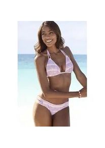 Triangel-Bikini-Top s.Oliver "Enja", Damen, Gr. 32, Cup A/B, lila (lila, wei&szlig;), Microfaser, Microfaser, Recycling-Polyamid, bedruckt, Bikini-Oberteile, mit Batikdruck