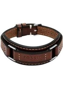 Armband Fossil "Schmuck Geschenk Edelstahl Leder Armschmuck MACHINE", edelstahlfarben, braun, Armb&auml;nder, Damen, 25cm, Edelstahl Leder, Edelstahl, Leder, Armband