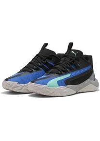 Basketballschuh Puma "Dagger 2 Mid Basketballschuhe Jugendliche", Kinder, Gr. 36, schwarz blaumazing aquatic blau gr&uuml;n, Obermaterial: Synthetik, Textil; Futter: Textil; Innensohle: Textil; Laufsohle: Gummi, Synthetik, Schuhe