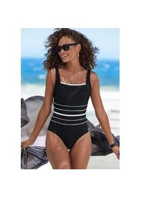 Badeanzug Lascana, Damen, Gr. 40, Cup C, schwarz, wei&szlig;, Recycling-Polyamid, gestreift, kontrastfarbene Details, Badeanz&uuml;ge Badeanzug, mit Shaping-Effekt