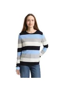 Strickpullover Tom Tailor "Otto", Damen, Gr. M, fjord blau, Strick, Obermaterial: 60% Baumwolle, 40% Viskose, gestreift, regular fit normal, Rundhals, Rollkante, Pullover Strickpullover, mit Viskose