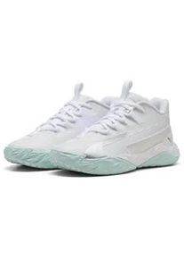 Basketballschuh Puma "Dagger 2 Mid Basketballschuhe Jugendliche", Kinder, Gr. 38, wei&szlig; silber feather gray metallic, Obermaterial: Synthetik, Textil; Futter: Textil; Innensohle: Textil; Laufsohle: Gummi, Synthetik, Schuhe