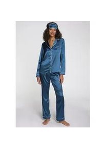 Pyjama s.Oliver, Damen, Gr. 46, dunkelgr&uuml;n, Webqualit&auml;t, Obermaterial: 95% Polyester, 5% Elasthan, unifarben mit Farbeinsatz, regular fit lang, V-Ausschnitt, Manschette, Homewear-Sets Pyjama, Mit sch&ouml;ner Schlafmaske