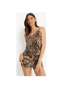 Shorty LSCN BY LASCANA, Damen, Gr. 32/34, leo bedruckt, Single Jersey, Obermaterial: 50% Baumwolle, 50% Viskose, schmal h&uuml;ftlang, V-Ausschnitt, Homewear-Sets Shorty, mit sch&ouml;nem Streifendruck