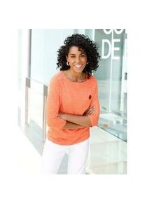 3/4-Arm-Shirt Classic Basics "Shirt", Damen, Gr. 46, papaya, ecru, geringelt, 100% Baumwolle, gemustert, gestreift, U-Boot-Ausschnitt, Shirts 3/4-Arm-Shirt