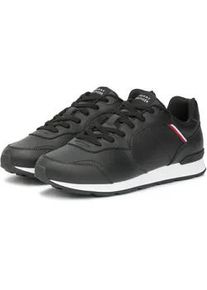 Sneaker Tommy Hilfiger "MAXLITE 1A", Herren, Gr. 45, schwarz, Leder, Schuhe Sneaker, Freizeitschuh, Halbschuh, Schn&uuml;rschuh, Streifen in Tommy Farben