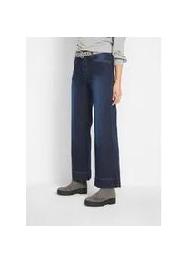 Weite Jeans bonprix "Wide Leg Jeans Mid Waist, Stretch", Damen, Gr. 42, N-Gr, blau (dunkelblau denim used (l&auml;nge: regul&auml;r)), Denim/Jeans, Obermaterial: 82% Baumwolle, 17% Polyester, 1% Elasthan, unifarben, loose fit lang, Jeans, Loose Fit Passform, mit Five-Pocket Style, leicht ausgestelltes Bein