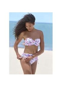 Bikini-Hose s.Oliver "Scatter", Damen, Gr. 42, N-Gr, lila (lila bedruckt), Recycling-Polyamid, bedruckt, floral, Badehosen Bikini-Hose, h&ouml;her geschnittene Form