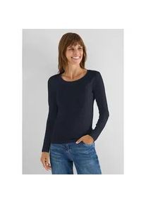 Langarmshirt Cecil "Style Pia", Damen, Gr. XL (44), universal blau, Jersey, Obermaterial: 100% Baumwolle, regular fit normal, Rundhals, gerader Abschluss, Shirts Langarmshirt