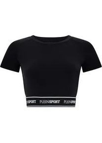 T-Shirt Plein Sport "Fleece Cropped T-Shirt", Damen, Gr. S, 02, schwarz, Obermaterial: 69% Polyamid, 31% Elasthan, Shirts T-Shirt