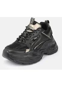 Plateausneaker Buffalo "Yuno one", Damen, Gr. 38, schwarz, graumetallic, Lederimitat, Textil, metallic, Schuhe Plateausneaker, Halbschuh, Schn&uuml;rschuh, Retro-Sneaker mit Memory Foam Innensohle