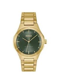 Quarzuhr Hugo "LIT", goldfarben, gr&uuml;n, Armbanduhren, Herren, Quarzuhr, Armbanduhr, Herrenuhr, Edelstahlarmband, analog
